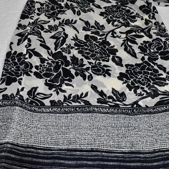 Talbots Petites All Season Silk Wool Overlay Navy Blue Cream Midi Skirt Size 14 - Picture 9 of 9